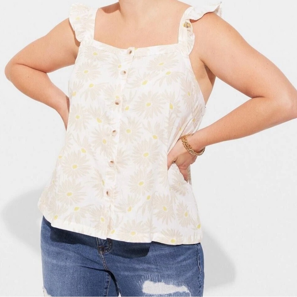 Torrid Double Gauze Ruffle Button Front Tank Top Floral Plus Size 5 #E75432 NWT